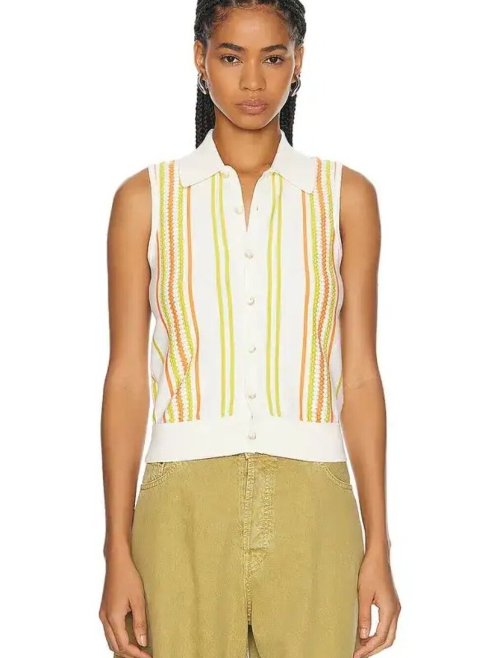 Guest In Residence Sleeveless Cotton Stripe Plaza Vest, Sz. S